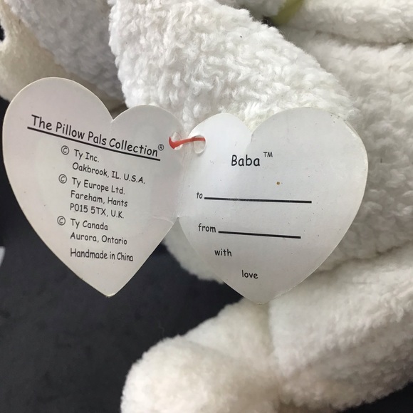 1996 Ty Pillow Pals White Lamb BaBa Yellow Ribbon Easter Plush Stuffed Animal - Picture 6 of 8